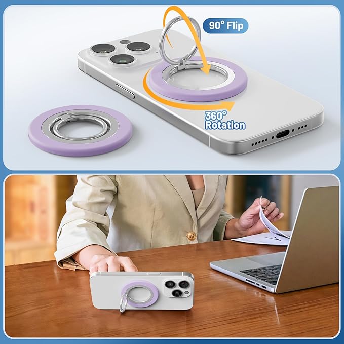Phone Ring Holder, Dual Sided Magnetic Phone Grip Magnet Cell Phone Finger Holder for Hand Removable Slim Handle Grip Kickstand Compatible for MagSafe iPhone 17/16/15/14/13/12 Series, Purple