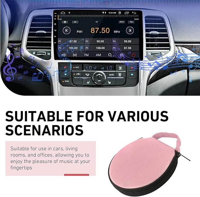 1 PC Car CD Case, Oxford Cloth Round CD Storage Bag with Handle, Waterproof Portable Large Capacity DVD Wallet File Organizer, Universal for Most Cars, Homes (Pink)