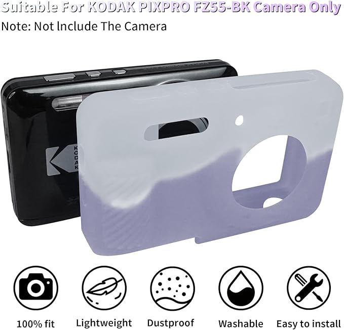 Easy Hood Camera Case for Kodak PIXPRO FZ55, Soft Silicone Cover Anti-Scratch Slim Fit FZ55 DSLR Camera Sleeve Body Skin Travel Protective Case, White Purple