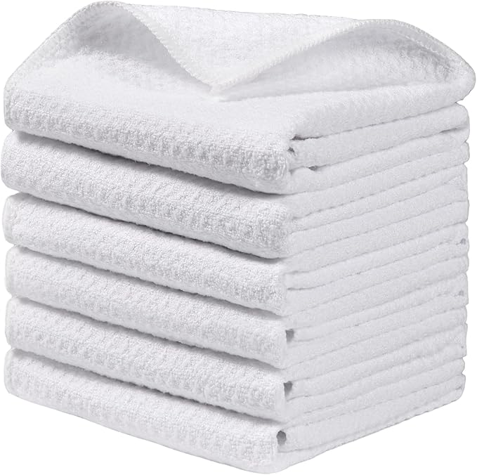 JOYMOOP Microfiber Waffle Weave Cleaning Cloth,Highly Absorbent Kitchen Towels,Quick Drying Lint Free Dish Towels for Kitchen,6 Pack,White,15.7×15.7 inch