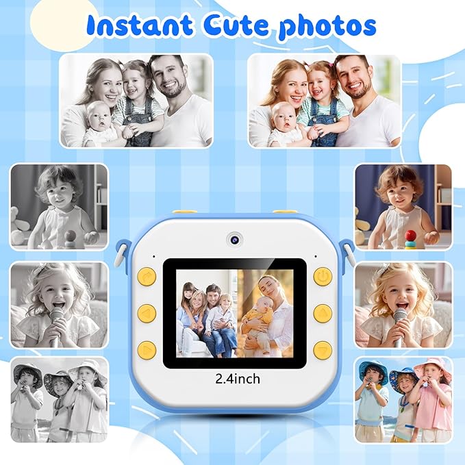 64GB Kids Camera Instant Print, 48MP New Year Birthday Gifts Instant Print Camera for Kids with Print Paper, 1080P Dual-Lens Selfie Instant Cameras Video for Girls Age 3 4 5 6 7 8 9 10 11 Toddler Toy