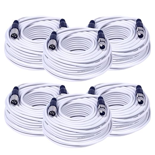 Seismic Audio SAXLX-100White6 6 Pack of White 100 Foot XLR Microphone Cables - 100' Microphone Cords Mic