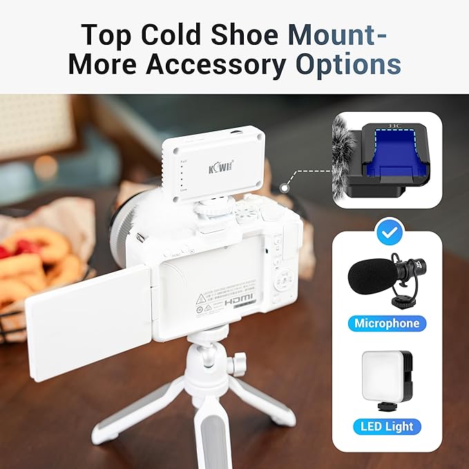 JJC Cold Shoe Wind Muff for Canon EOS R50 V R50V Camera(Not for R50), Furry Windshield with Shoe Adapter Mount Holder for LED Light Microphone Attachment, Canon R50V Vlogging Accessories, Black Color