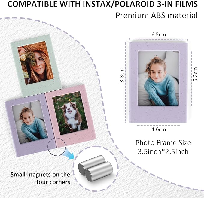 HIYQIN 5 Pack - 2x3 Magnetic Photo Frame with Clear Protective Cover for Mini EVO Liplay SE 12 11 41 40 99 90 9 8 7S Camera Films - 3 Inch Refrigerator Magnet Picture Frames - Mixed Color
