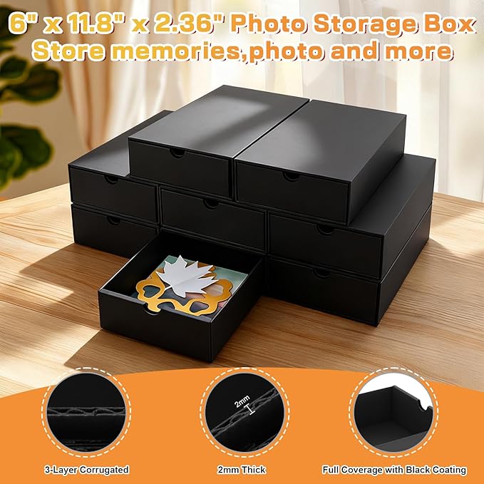 AOBOPLE 8 Pack Photo Storage Box,6" x 11.8" x 2.36" Multipurpose Storage Box to Store Photos,Index Cards,Postcards,Greeting Cards,6" x 6" Paper,Trading Cards,Keepsakes,Craft supplies,Documents