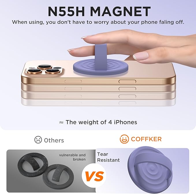 Magnetic Phone Grip Ring Holder, Liquid Silicone Magnet Cell Phone Grip Finger Loop, Compatible with Magsafe, Back of Phone for iPhone 17/16/15/14/13/12 Series, Lavender