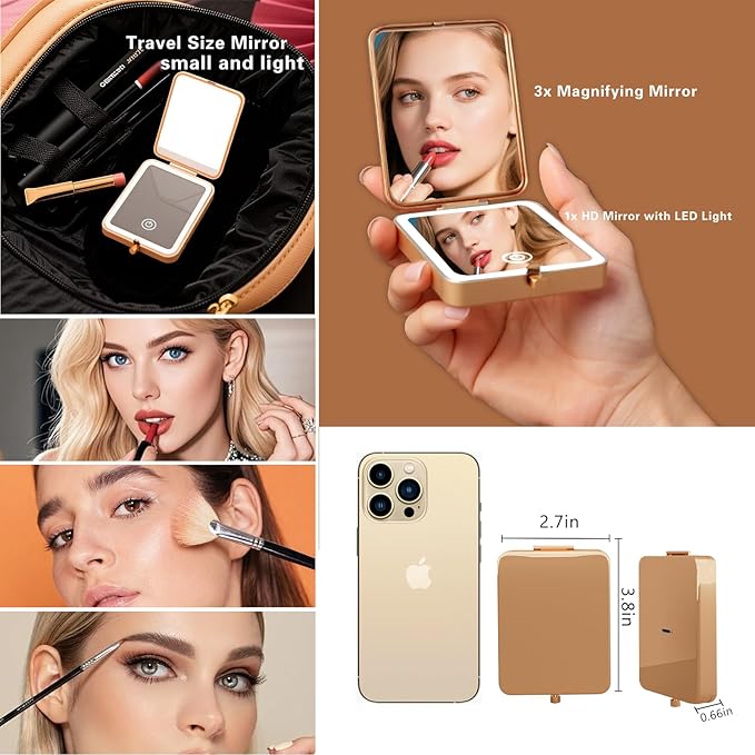 To My Beautiful Sister Gift - Rose Gold Rechargeable LED Compact Mirror, Personalized Sister Gifts from Sister/Brother, Pocket Mirror with Light for Women Girl, Birthday Christmas BFF Stocking Stuffer