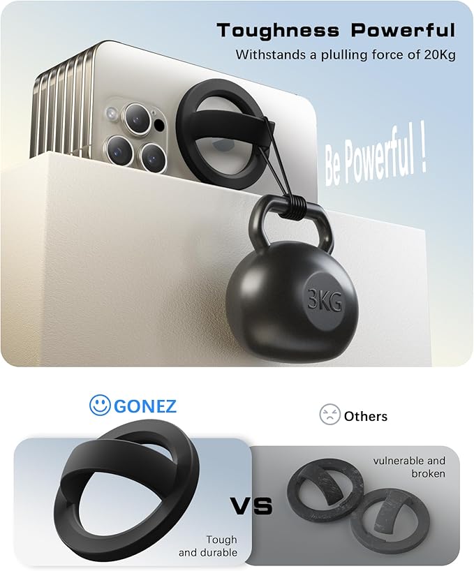GONEZ Magnetic Phone Grip Compatible with MagSafe, Removable Silicone Loop Grip, Phone Ring Holder for Back of Phone for iPhone 17/16/15/14/13/12 Series, Black
