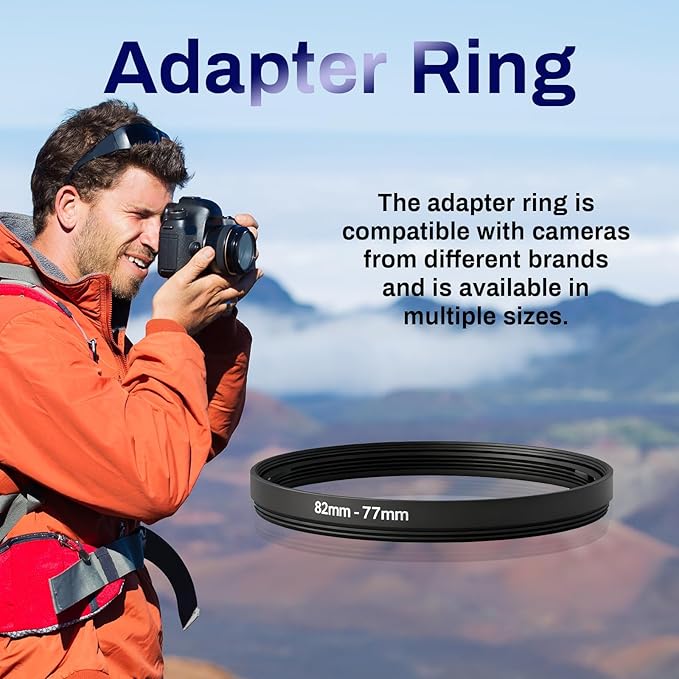 82mm-77mm Step Down Lens Filter Adapter Ring, Camera Lens Filter Metal Stepping Rings Kit Black Compatible 82mm Lens to 77mm UV/ND/CPL Filters Threaded Lens Accessories
