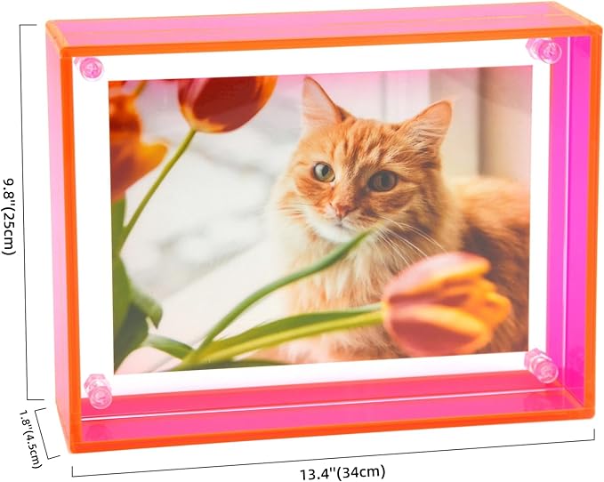 Gelite Acrylic A4 Frame to Display A4 Pictures or Smaller Mat-free Neon Floating Photo Frame for Wall and Tabletop, Neon Pink