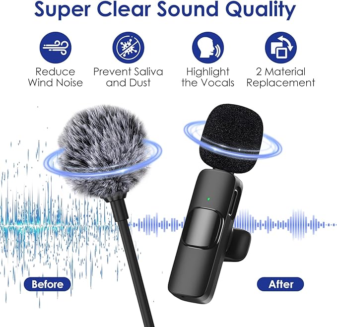 Mini Wireless Furry Windscreen & Foam Cover Set for Lavalier Microphone, Wind Muff Foam Mic Cover with Clip to Reduce Plosive and Better Highlight the Vocals, Washable and Windproof Wind Screen(8 Pcs)
