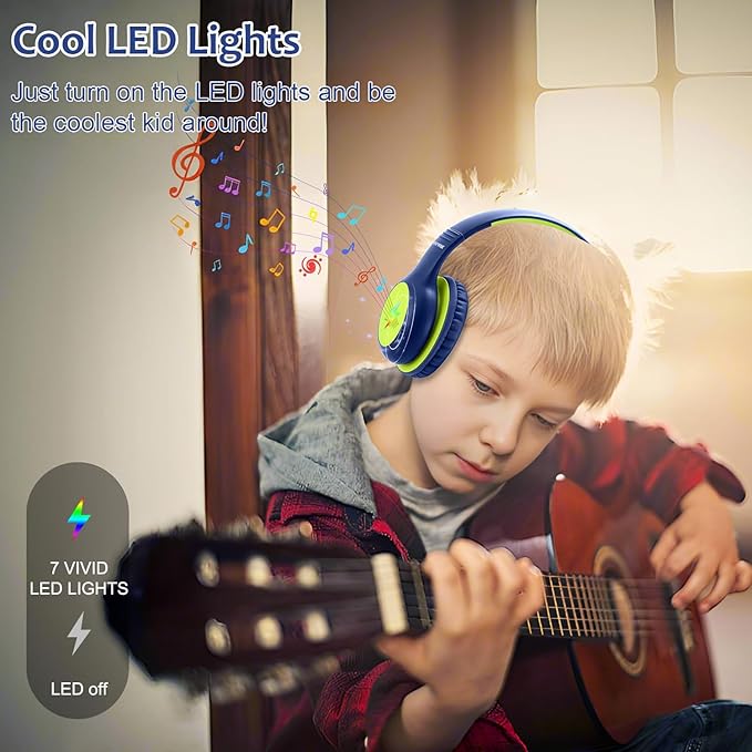 Kids Headphones Wired with Microphone, USB Type C Headphones for Kids Girls Boys with Cord/LED Lights/85/94dB Volume Limit, Portable Over Ear Headphones for School/Travel/Tablet/iPad