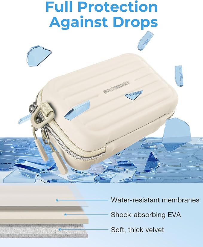 BAGSMART Digital Camera Case, Waterproof & Protective Small Camera Bag with 2 Carrying Ways, Lightweight Camera Sling Bag for Canon PowerShot ELPH 180/190 / Sony DSCW800/DSCW830 - Beige
