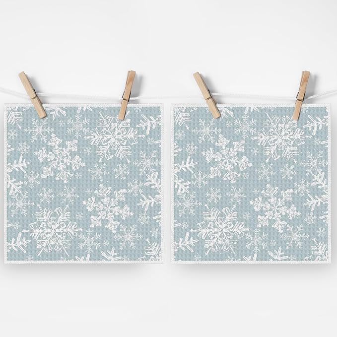 Artoid Mode Aqua Snowflakes Winter Kitchen Dish Cloths, 12x12 Inch Quick Dry Microfiber Dishcloths for Kitchen Dish Rags Set of 2
