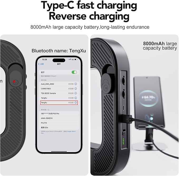 Smartphone Ring Selfie Light Kit Handheld LED Mobile Video Stabilizer Fill Lighting Rig Lights Built-in 8000mAh Battery Rechargeable for Phone Camera, YouTube, TIK tok Video Recording, Make up