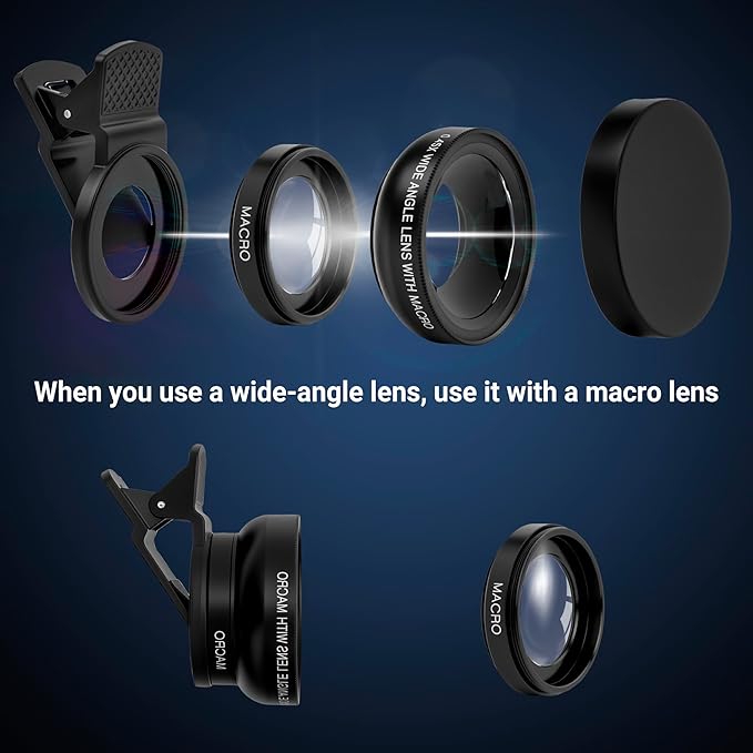 0.6X Wide Angle & Macro Lens for Smartphone - 20x Macro Phone Lens, Aluminum Clip-On for Live Stream/Vlog/Photography