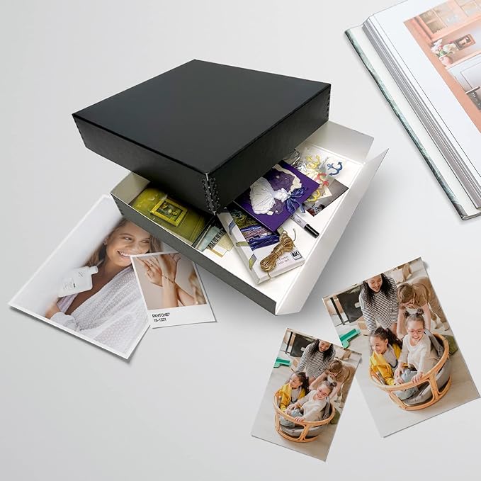 Lineco 12x12 Archival Scrapbook Storage Box, Acid Free Drop-Front Box with Removable Lid. Preserves Photos, Documents, Crafts, Cards, Magazines, Prints, Albums and Paper Projects, Black