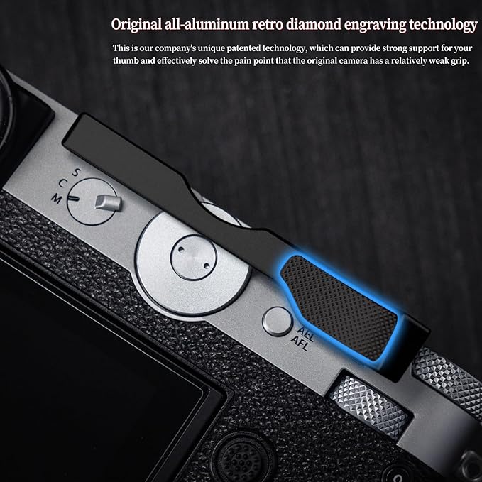 Thumb Up Grip ，Compatible with Fujifilm Fuji GFX100RF Camera, Hot Shoe Thumb Rest Support Grip ，Original All-Aluminum Retro Diamond Engraving Technology | Improves Shooting Stability (Black)