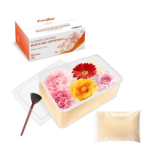 5LBS Fonday Silica Gel Flower Drying Crystals for Wedding Bouquet Preservation with Sealed Container and Brush Color Indicating Reusable Bead Size Less Than 1mm