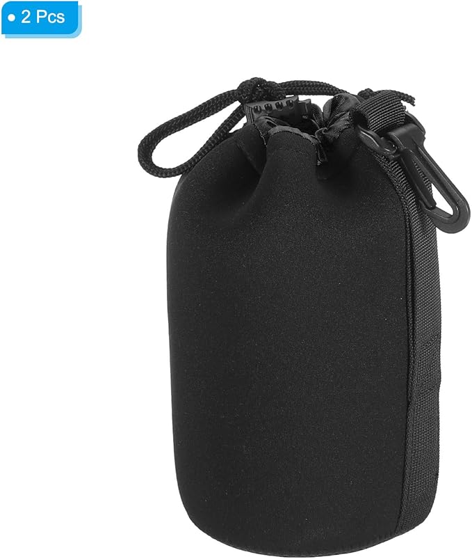 PATIKIL Camera Lens Bag, 2 Pcs 3.5" IDx7.1 H Drawstring Lens Pouch with Thick Protective Neoprene, Lens Case for DSLR Camera Lens, Water Coffee Cups Black