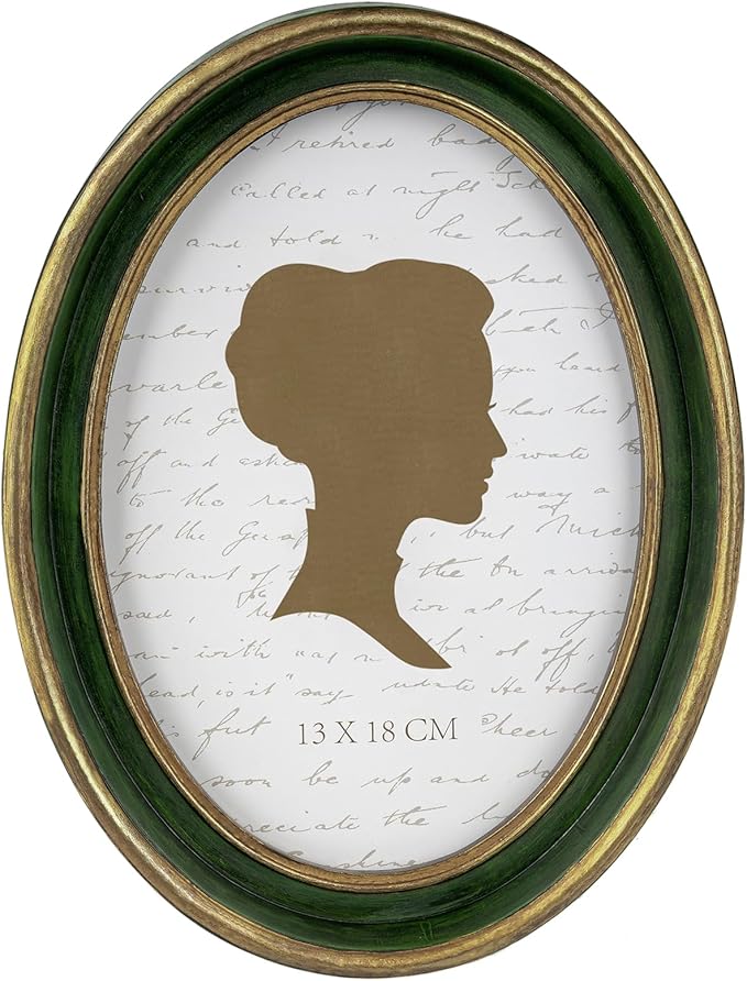 AELS 5x7 Inch Vintage Picture Frame, Elegant Antique Photo Frames with Glass Front, Photo Display, Tabletop Wall Hanging, Gift Ideas, Green Oval with Gold Trim