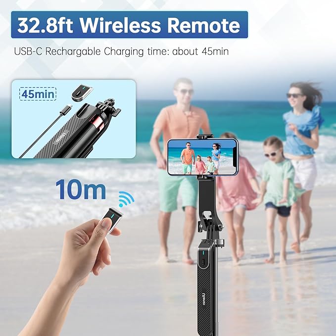 ULANZI MA09 71'' Phone Tripod, Selfie Stick Cell Phone Tripod Stand with Wireless Remote Control 360° for Rotation Travel Selfie Video Recording Live Compatible with iPhone Android Camera Action GoPro