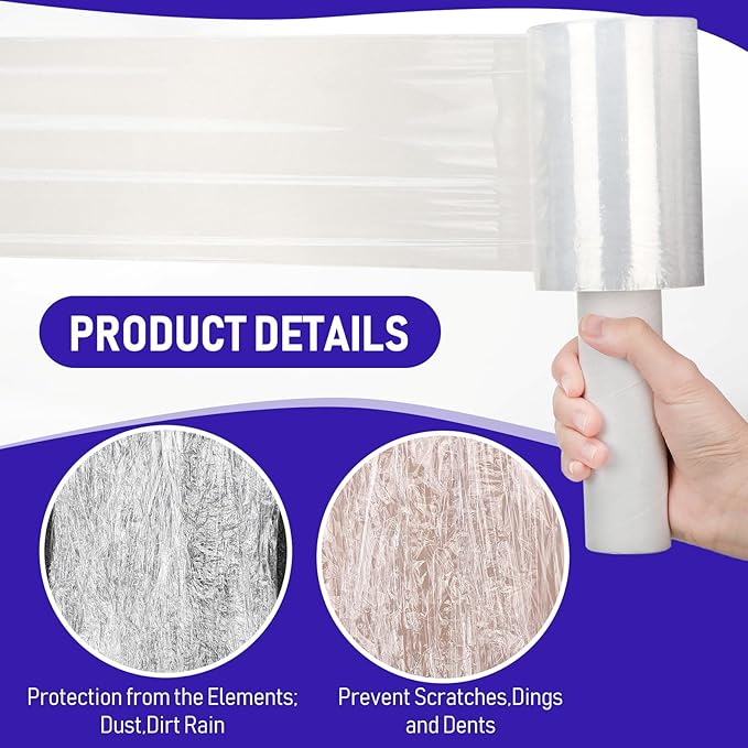 Sherr 12 Rolls 5 Inch x 800 Feet Clear Stretch Shrink Wrap Film with Handle 80 Gauge Heavy Duty PE Industrial Plastic Wrap for Packing, Moving, Furniture & Pallet, Self Adhering Packaging Film