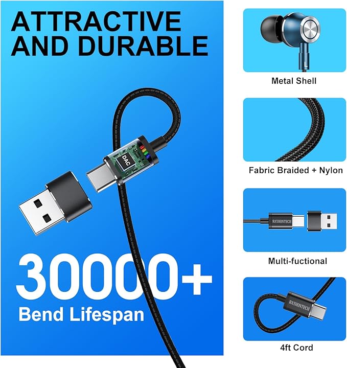 USB C Wired Earbuds, in Ear Earphones for Laptop PC with Microphone, Magnetic Noise Isolation Headset Compatible for iPhone 16 15 Pro Max Plus iPad Pro Samsung MacBook