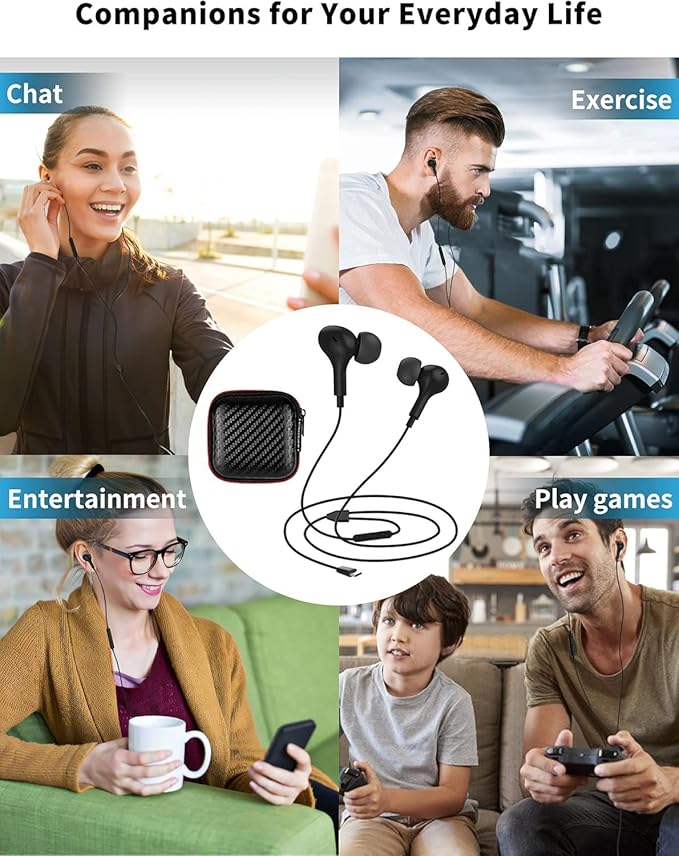 USB C Headphone for Samsung S26 S25 FE S24 A16 A17 Wired Earbuds Magnetic in-Ear Type C Earphone with Microphone Volume Control Bass Stereo Noise Canceling for iPhone 17 Pro Max 16 16e 15 Pixel 10 9a