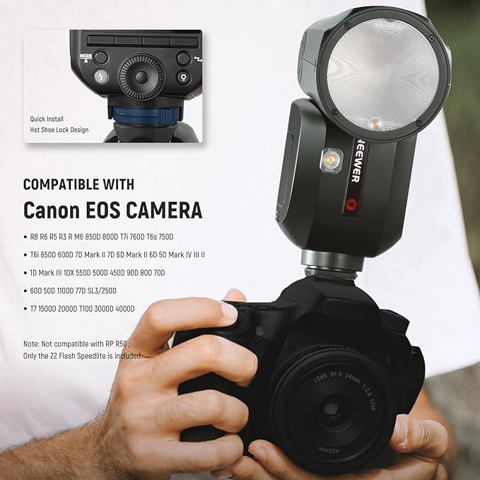 NEEWER Z2-C 2.4G TTL Round Head Flash Speedlite Compatible with Canon, 76Ws Speedlight with Upgraded UI, Modeling Lamps, TTL/M Quick TCM Switch, 1/8000s HSS, 2600mAh Battery, Cleaning Cloth
