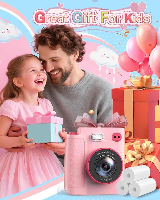 MYSTILUCK Kids Camera Toys for 3 4 5 6 7 8 9 10 Year Old Girls Boys, Christmas Birthday Gift with 1080P HD Digital Camera, 32GB SD Card, Selfie Mode, Fun Filters, Portable Travel Toy - Pink