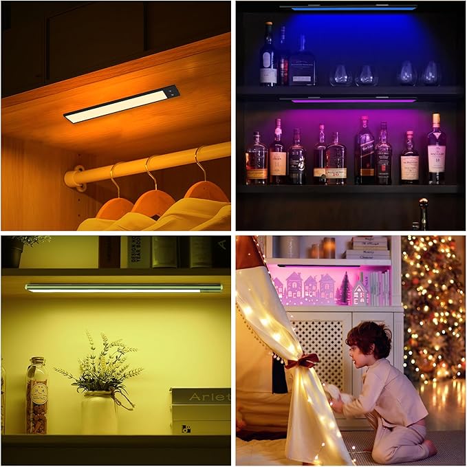 Under Cabinet Lights,LED Closet RGB Light with Color Changing Rechargeable Battery Operated Under Counter Lighting with Remote Control for Kitchen, Bedroom, TV Back