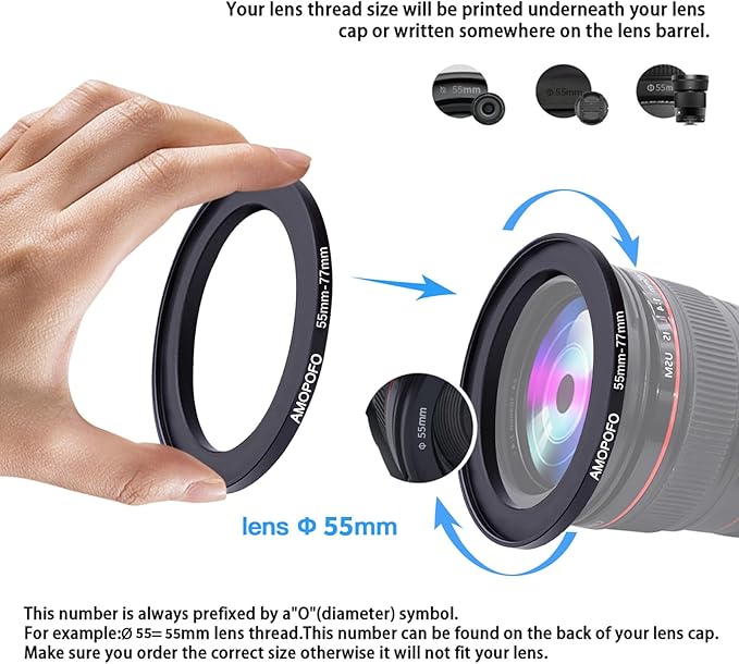 55mm to 77mm Step-Up Ring Filter adapter/55mm to 77mm Camera Filter Ring for 77mm UV,ND,CPL,Metal Step Up Ring