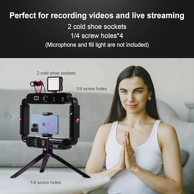 GVM Smartphone RGB Video Lighting Rig, Camera Video Stabilizer, Selfie Light Professional LED Ring Light, Compatible with Phone, Action Camera, YouTube, Vlogs, Filmmaking, Makeup & Video Recording