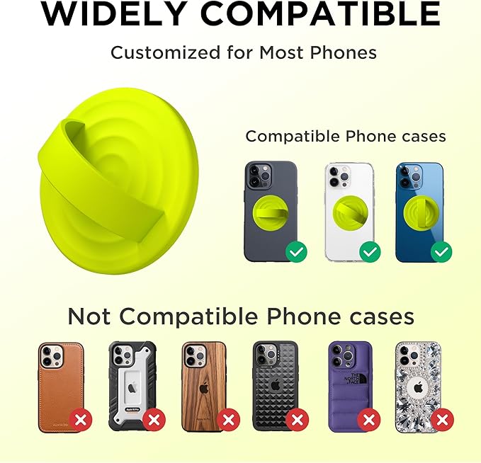 Magnetic Phone Grip Ring Holder, Liquid Silicone Magnet Cell Phone Grip Finger Loop, Compatible with Magsafe, Back of Phone for iPhone 17/16/15/14/13/12 Series, Neon Yellow