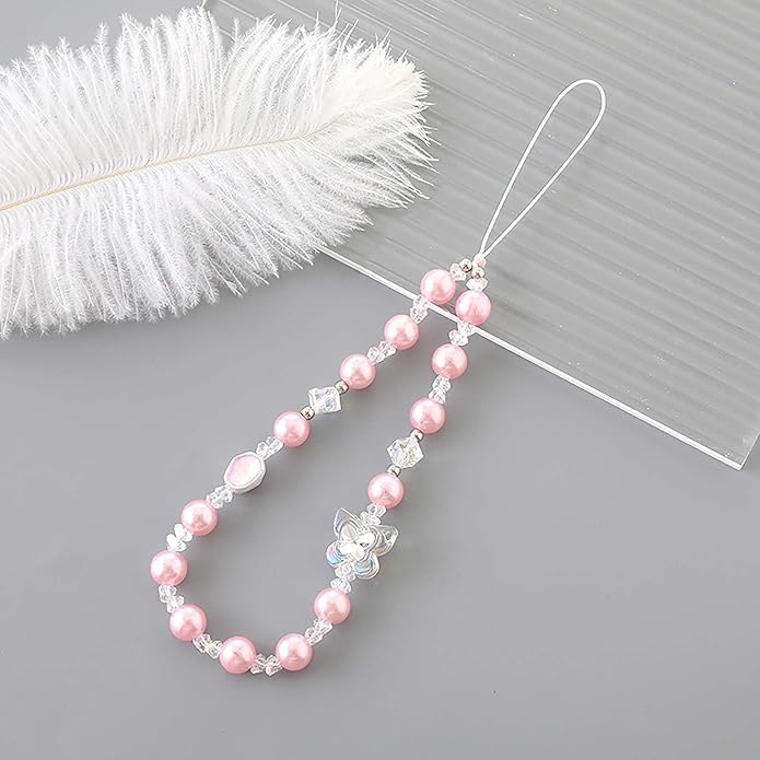 Beaded Phone Charm Lanyard Strap Girly Style Fixed Beads Pearl Lanyards