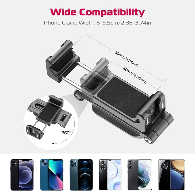 ULANZI Phone Tripod Mount 2 Cold Shoes & Arca Port, HP004 Metal 360° Smartphone Tripod Adapter for iPhone, Cell Phone Vlog Tripods Grip Stand Holder for Desktop Video Live Streaming Vlogging Rig