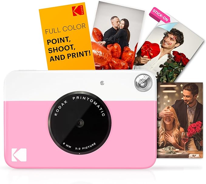 KODAK Printomatic Full-Color Instant Print Digital Camera - Colorful Photos On Zink 2x3" Sticky-Back Photo Paper - 5MP, Portable, Creative Fun Gift for Birthday, Christmas, Holiday - Pink