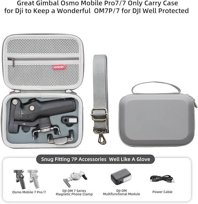 Father&I Gimbal Osmo OM7P Stabilizer Accessories Only (Carry-ing) Protective Case Hard Storage Organizer Bag Holder for DJI Osmo Mobile 7Pro/7 Counter Weight Crossbody&2-Way Zipper, Grey