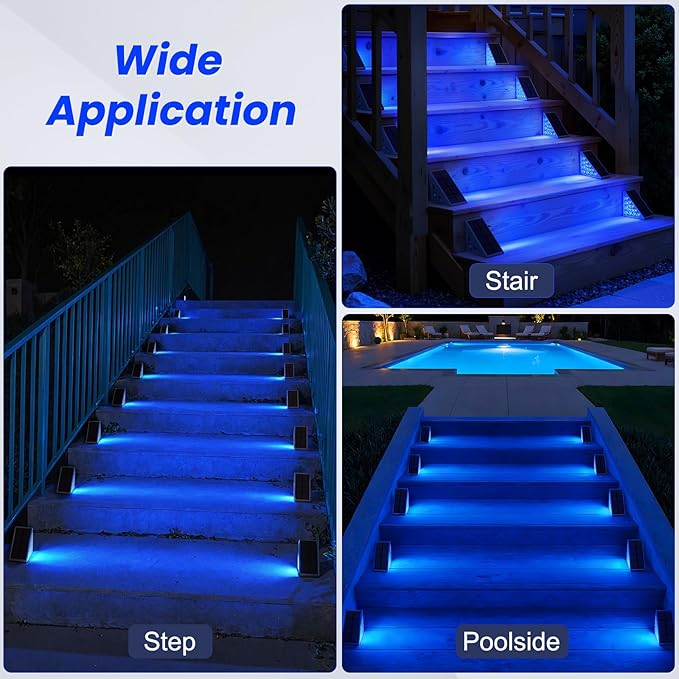 NIORSUN Solar Step Lights,8 Pack Blue LED Outdoor Step Lights, Stair Lights Outdoor for Patio, Fence, Yard, Walkway, Solar Powered Auto On/Off, IP67 Waterproof, Easy Install