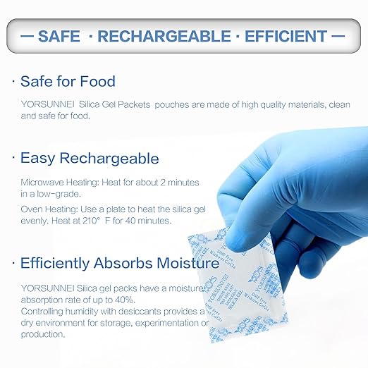 Silica Gel Packets, 5 Gram Desiccants Packs, Moisture Absorbers, Food Grade Silica Gel Desiccant for Storage, Silica Packets for Moisture Control[200 Packs]