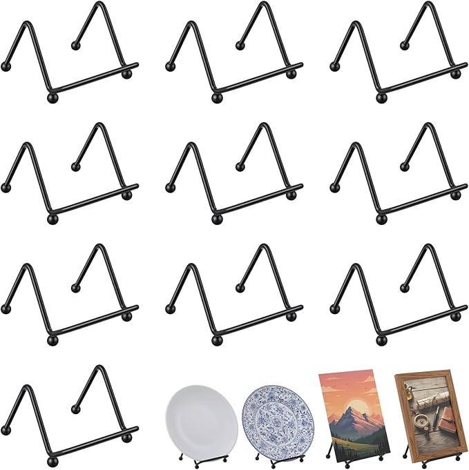 AojSup 10 Pcs Mini Plate Stand, Black Metal Small Plate Holders for Displaying, 2.6 x 2.6 x 2.2 Inch Decorative Photo Holder, Picture Frame Stand, Easel for Collectibles, Artwork, Mobile Phone