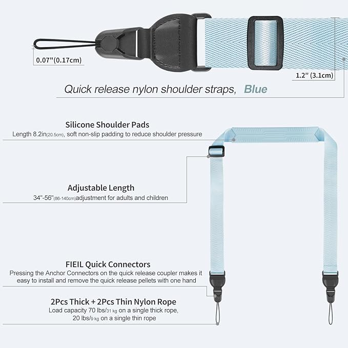 Adjustable Shoulder Straps, Universal IPad lanyard, Silicone Padded Camera Strap with Quick Release Buckle, Comfort Neck Strap for Cameras, iPads, Tablet Case, Binoculars (Light Blue)