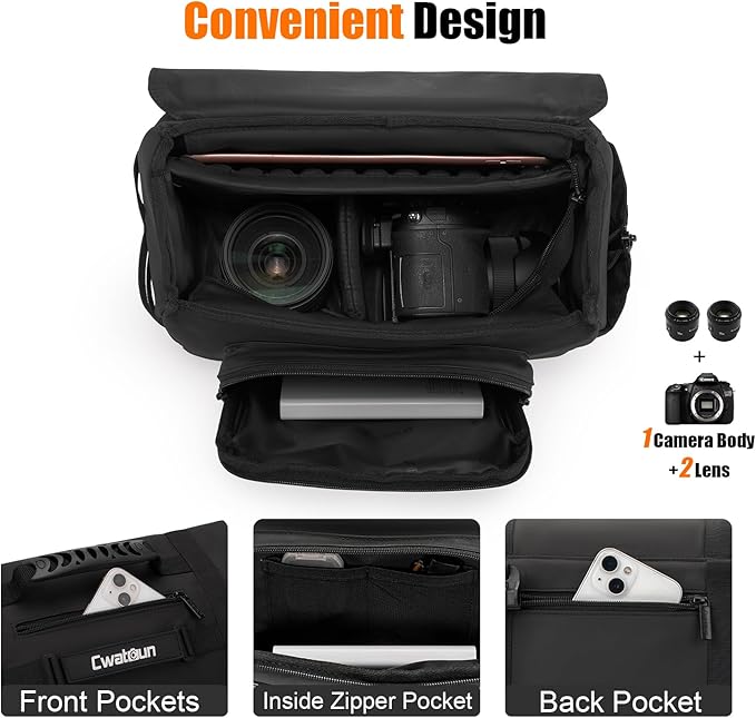 Cwatcun Camera Sling Bag, Waterproof Multifunction Photography Tactica Camera Crossbody Bag with Tripod Holder & Removable Accessory Bags for DSLR/SLR/Mirrorless Cameras - Small