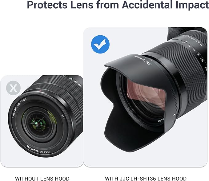JJC ALC-SH136 Bayonet Reversible Lens Hood Shade for Sony FE 24-240mm F3.5-6.3 OSS Lens SEL24240, Replaces Sony ALC-SH136 Lens Hood, Allows to Attach 72mm Filter & Lens Cap