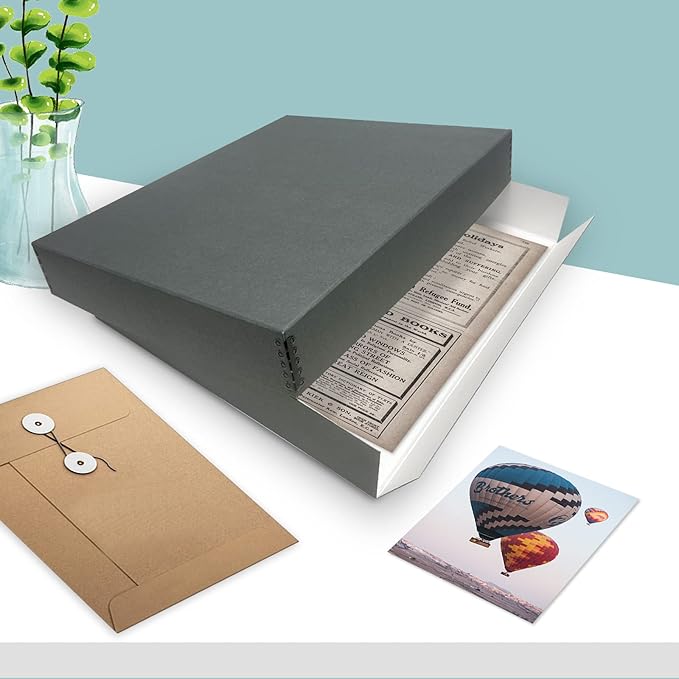 Golden State Art, Archival Storage Box, Acid-Free Drop Front Museum Box with Metal Edge for Storing Artwork Photos Documents Prints Arts And Crafts (Gray-16.75x20.75x3 Inches)