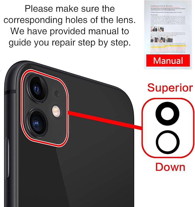 2PCS ASDAWN Back Camera Lens Glass Replacement for iPhone 11 6.1 Inches with Pre-Installed Adhesive, Rear Camera Lens Glass Replacement with Installation Manual + Repair Tool Set