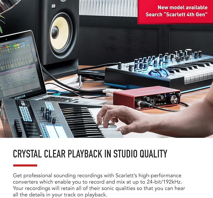 Focusrite Scarlett 4i4 3rd Gen USB Audio Interface for Recording, Songwriting, & Streaming — High-Fidelity, Studio Quality Recording, with Transparent Playback
