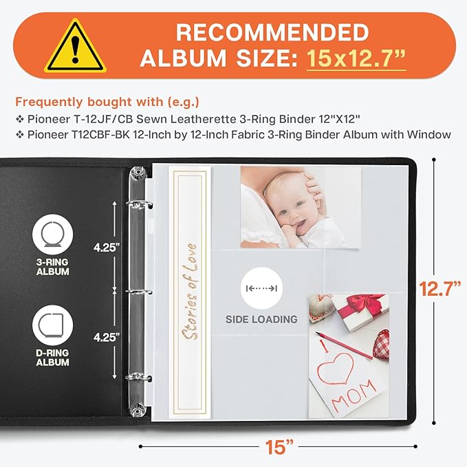 Dunwell Photo Album Refill Pages 12x12 (4x6 Mixed Layout), 25 Pack Holds 250 Pictures, Plastic 4 x 6 Photo Sleeves for 3-Ring Scrapbook Binder, Acid-Free Poly