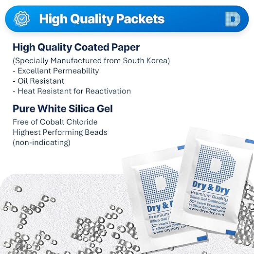 Dry & Dry 5 Gram [200 Packets] Silica Gel Packets Silica Gel Desiccants, Silica Gel Packs - Rechargeable (Food Safe) Silica Gel Packets, Silica Packets